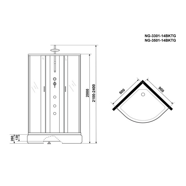 Душевая кабина с гидромассажем Classic 90x90 стекло матовое, профиль хром матовый (NG-3301-14BKTG)