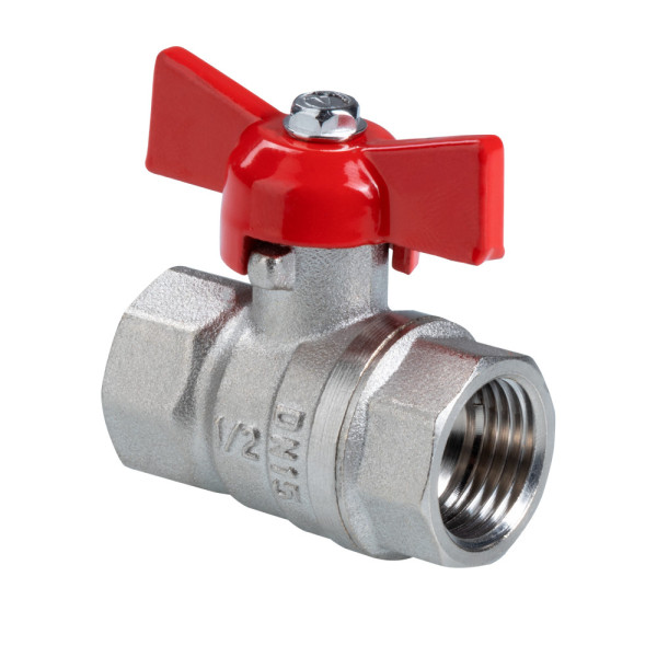 Кран 1/2" ВВ шаровый Valtec Стандарт никелированный (ГОСТ, красная бабочка) VT.122.N.04 Кран 1/2" ВВ шаровый Valtec Стандарт никелированный (ГОСТ, красная бабочка) VT.122.N.04