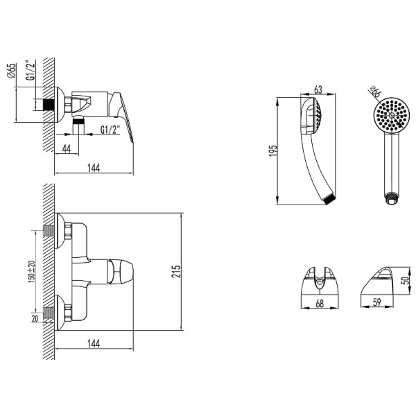 Смеситель для душа с ручным душем Azario хром (AZ-HU245905)