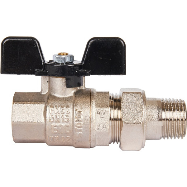 Кран 1/2" шаровый со сгоном Stout (черная бабочка, полнопроходной) (SVB-0007-000015)