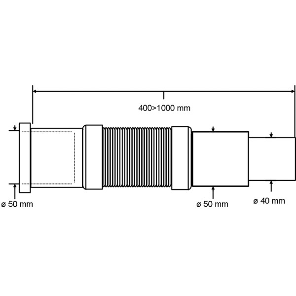 Отвод гофр. переходной McAlpine 50 мм. (Г-образный, раздвижной 420-1000 мм., белый, с раструбом) (MRMF3P)