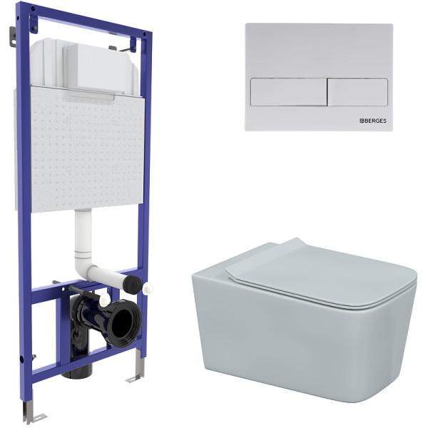 Комплект инсталляция с унитазом Berges Novum525 c с кнопкой L4 Soft Touch белая, унитаз FLOE, сиденье FLOE Slim SO (043278)