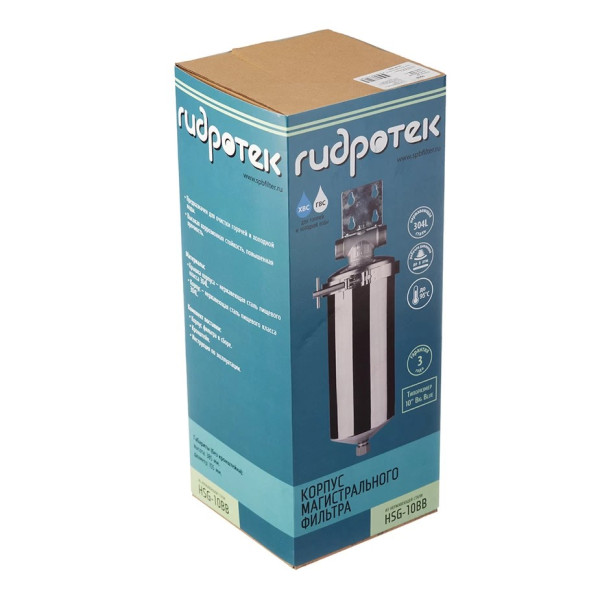 Фильтр колбовый Гидротек (HSG-10BB 1") 1"НР 10BB со сливом (нержавеющая сталь, для холодной и горячей воды) (9019)