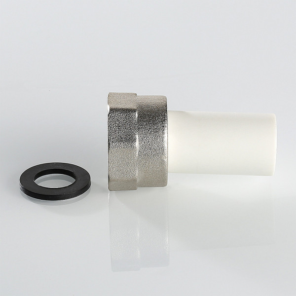 Переход с накидной гайкой PP-R 25*1"В VALTEC (латунь, белый) VTp.722.0.02506