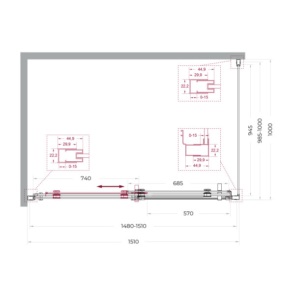 Душевой уголок BelBagno Marino 150x80x195 стекло прозрачное, профиль оружейная сталь матовая (MARINO-2-AH-1-150/80-C-GM)