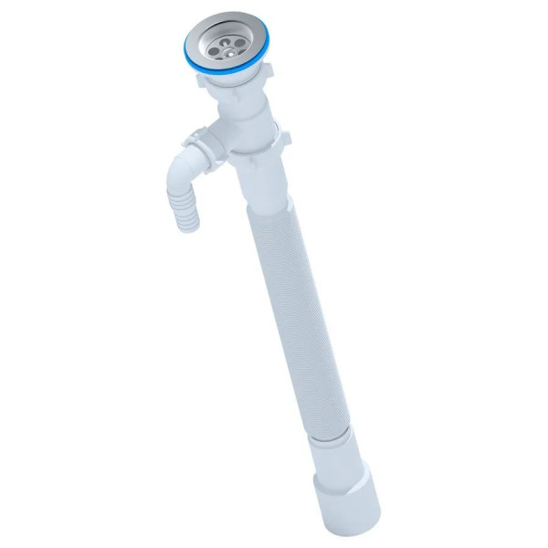 Сифон 40 мм. гофрированный с выпуском 1 1/2"(70 мм.)*40/50 АНИ удлинённый с отводом для стиральной машины (648-1488 мм.) АНИ пласт (G118)