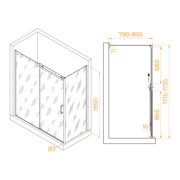 Душевой уголок RGW Tornado 170x80 стекло прозрачное, профиль черный (02074478-14) Душевой уголок RGW Tornado 170x80 стекло прозрачное, профиль черный (02074478-14)