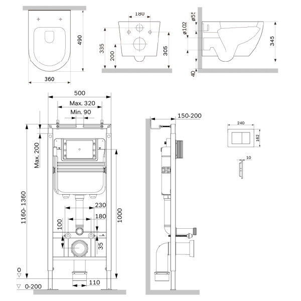 Комплект инсталляция с унитазом AM.PM MasterFit с клав S черная матовая с подвесным унитазом Like AquaSpin 2.0 (IS130238.801901)