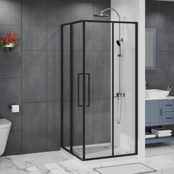 Душевой уголок Azario Shanghai 90x90x195 стекло прозрачное, профиль черный матовый (AZ-R43-90-MB-CL)