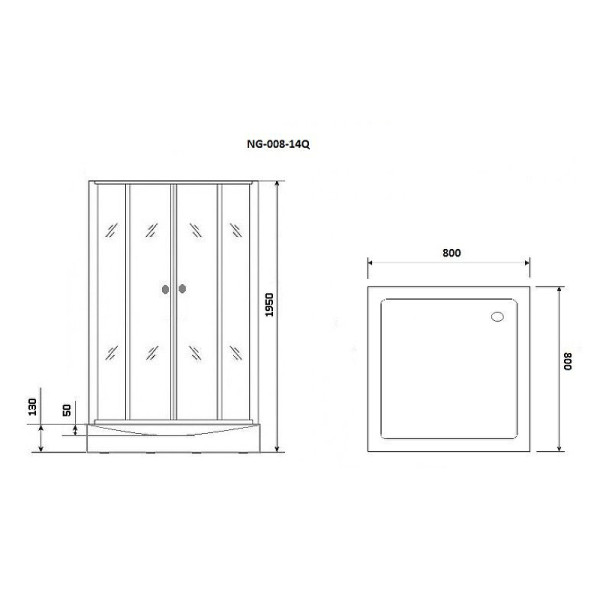Душевой уголок Niagara 800*800*1950 стекло прозрачное с рисунком, профиль черный (NG-008-14Q BLACK)
