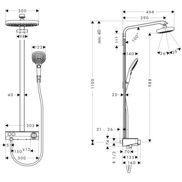 Система душевая Hansgrohe Raindance Select E 300 2et хром (27126000)