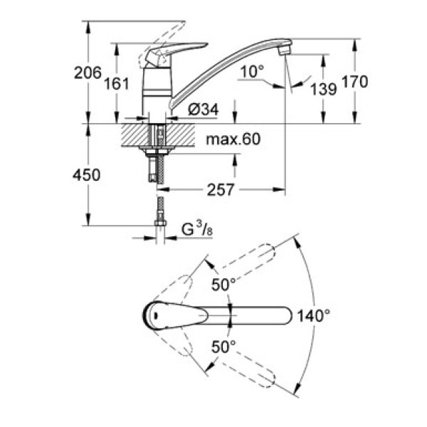 Смеситель для кухни Grohe Eurodisc (33770001)