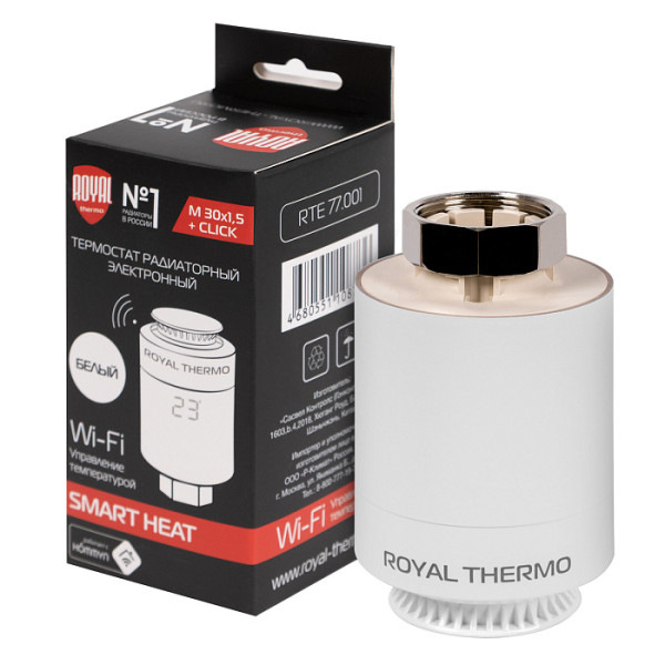 Головка термостатическая М30х1,5 (+click) Royal Thermo Smart Heat электронная (белая) (RTE 77.001) Головка термостатическая М30х1,5 (+click) Royal Thermo Smart Heat электронная (белая) (RTE 77.001)