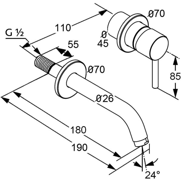 Внешняя часть встраиваемого смесителя для раковины Kludi Bozz излив 180 мм (382440576) Внешняя часть встраиваемого смесителя для раковины Kludi Bozz излив 180 мм (382440576)