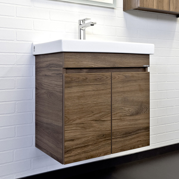 Тумба подвесная с раковиной Comforty Осло 600x400x630 дуб темно-коричневый (00-00011149)