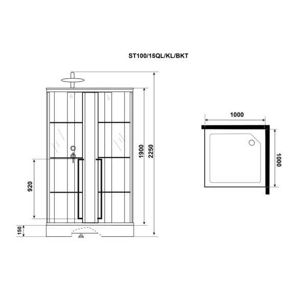 Душевая кабина Standart 100x100 стекло прозрачное, профиль черный (ST100/15QL/KL/BKT)