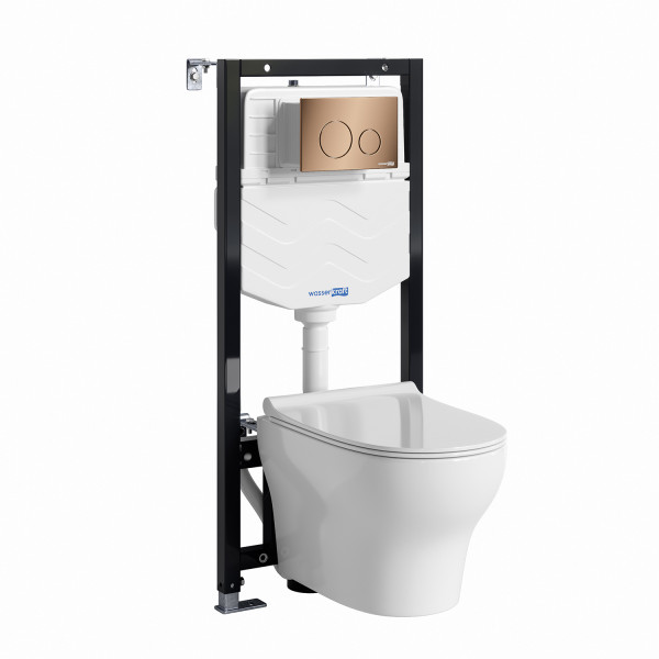Комплект инсталляция с унитазом WasserKRAFT Aller с клавишей смыва золото розовое c сиденьем дюропласт (10TLT.010.ME.RG02.H001)