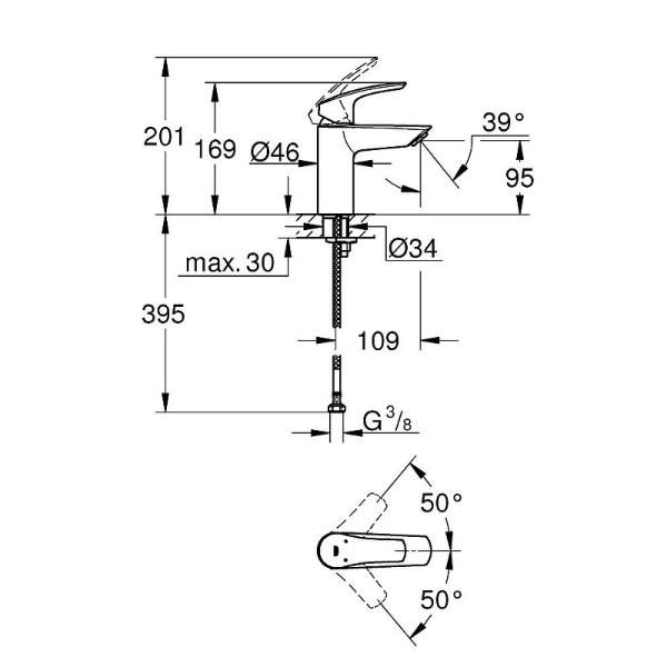 Смеситель для раковины Grohe Eurosmart (хром) Смеситель для раковины Grohe Eurosmart (хром)