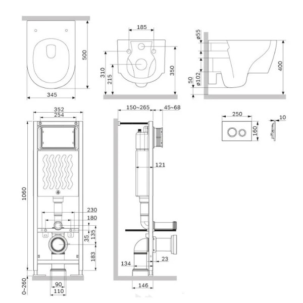Комплект инсталляция с унитазом AM.PM ErgoFit Jupiter с клавишей смыва L глянц хром с сиденьем микролифт (IS110151.DX77C1700)