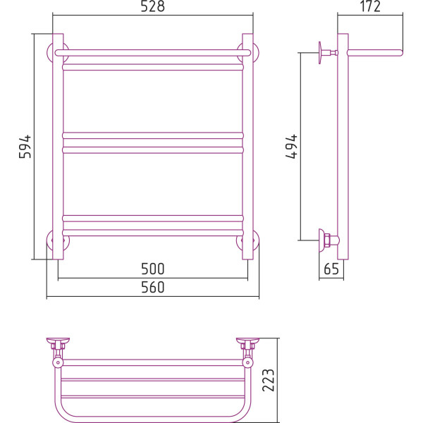 Полотенцесушитель водяной Стилье Версия-Н1 600х500 (Полка+1+2+2) П 16 белый (12621-6050)