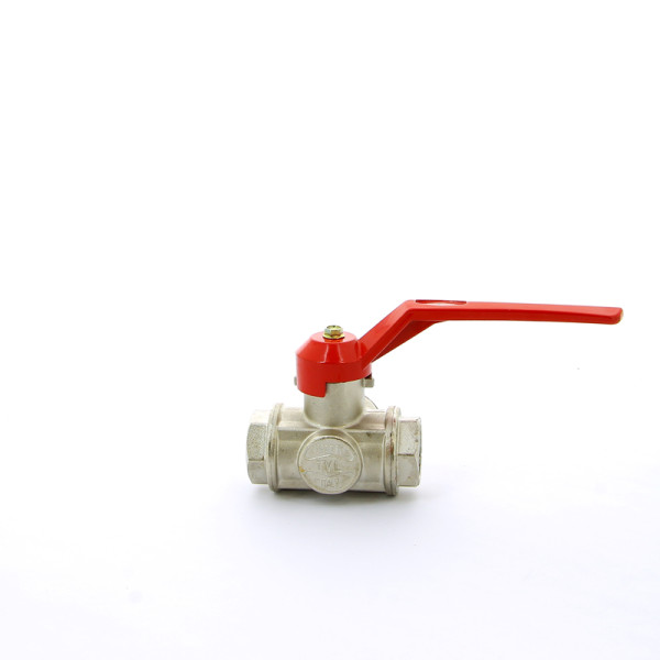 Кран Itap 1" шаровый трёхходовой T-порт (красная ручка-рычаг) (1280100T)