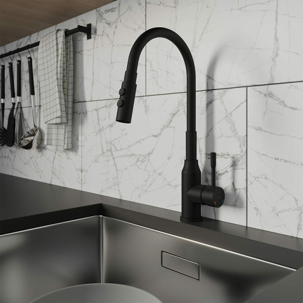 Смеситель для кухни Milardo Meal с гибким изливом черный (M01BL2FM05)