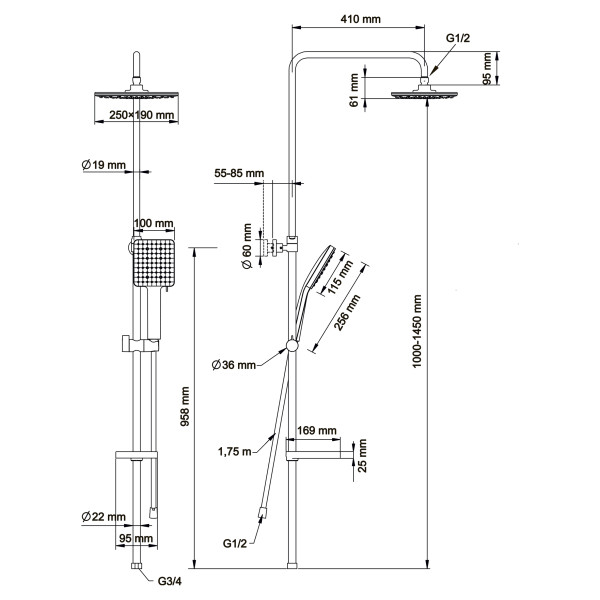 Душевая система Swedbe Swedbe Hermes со смесителем для ванны черный (5132B)