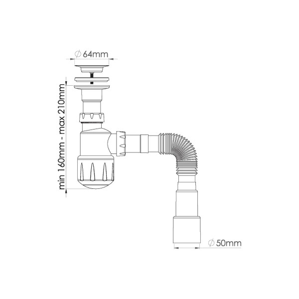 Сифон 32 мм бутылочный Nova с выпуском 1 1/4"х64 мм с гибкой трубой 1 1/4"х40/50 (1050)