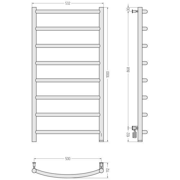Полотенцесушитель электрический Сунержа Галант 4.0 1000x500 провод слева матовый белый (30-0831-1050)
