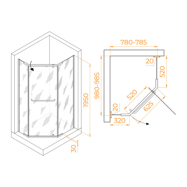 Душевой уголок RGW Passage 80x100x195 стекло прозрачное, профиль хром (35089180-11)