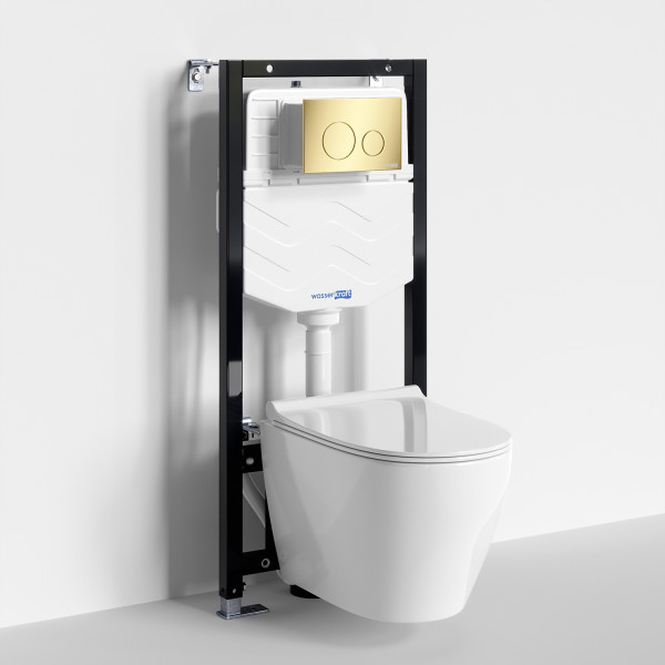 Комплект инсталляция с унитазом WasserKRAFT Aller с клавишей смыва золото глянцевое c сиденьем дюропласт (10TLT.010.ME.PG02.H002)