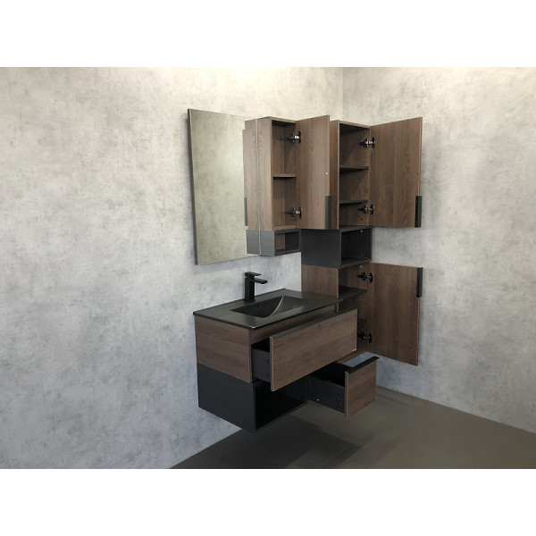 Тумба подвесная с раковиной Comforty Франкфурт 750x465x560 дуб шоколадно-коричневый/черный (00-00000889)