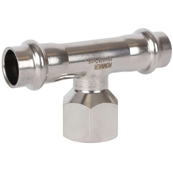 Тройник переходной 15х1/2"Вх15 Rommer из нержавеющей стали (пресс) (RSS-0015-001512) Тройник переходной 15х1/2"Вх15 Rommer из нержавеющей стали (пресс) (RSS-0015-001512)
