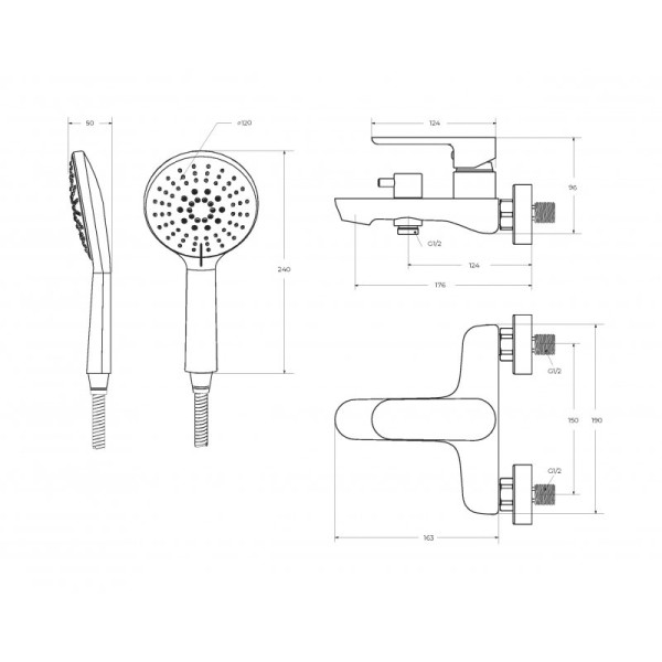Смеситель для ванны и душа Cezares Stylus брашированное золото матовый (STYLUS-VD-BORO)