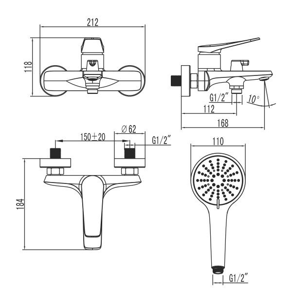 Смеситель для ванны и душа lemark Bronx графит (LM3714GM)