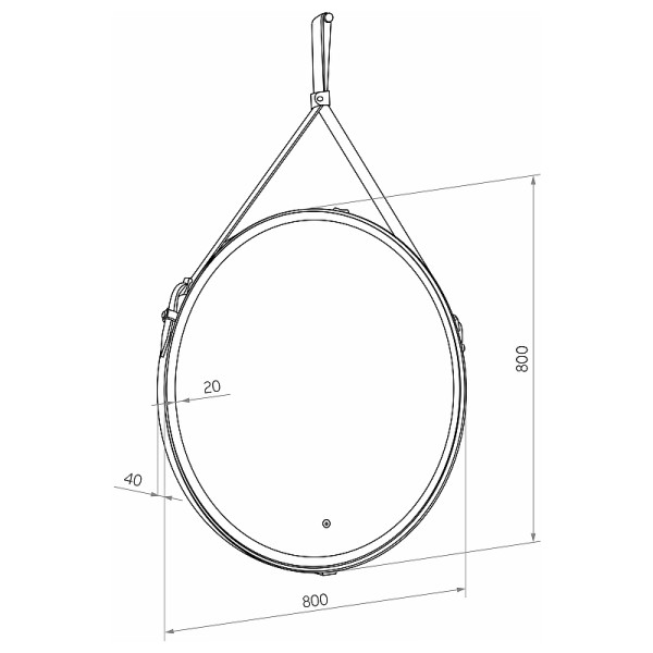 Зеркало с подсветкой Континент Millenium Black Led D 800 на ремне из натуральной кожи черного цвета (ЗЛП1798)