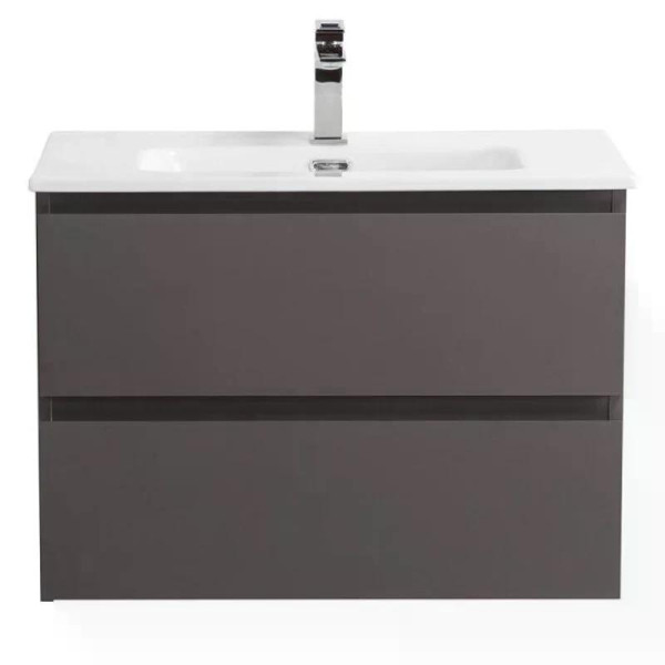 Тумба подвесная Cezares Kraft 750x455x500 с фрезерованными ручками по всей длине фасада с двумя выкатными ящиками Темно-Серый матовый (KRAFT-750-2C-SO