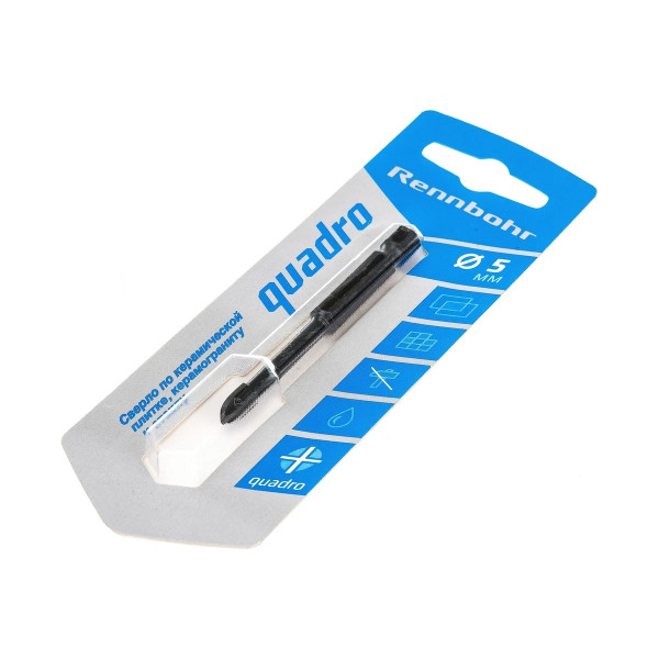 Сверло по стеклу и керамике Rennbohr Quadro 5 мм. (4-х гранное) (676105)