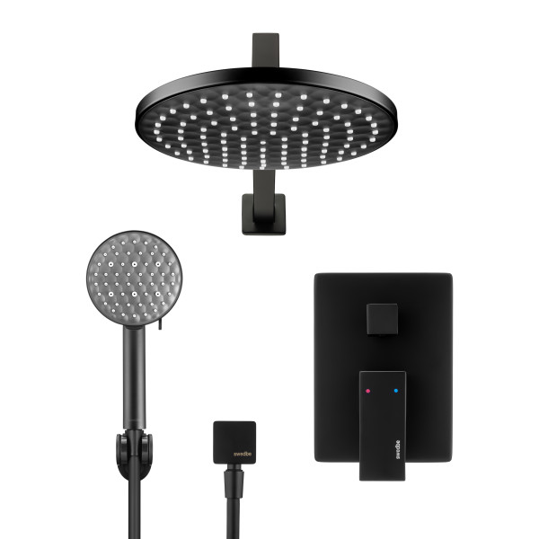 Смеситель для душа Swedbe Platta встраиваемый с верхним душем черный (5554B)