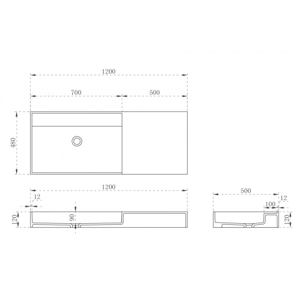 Раковина подвесная Abber Stein 1200x480 белый матовый (AS2628)