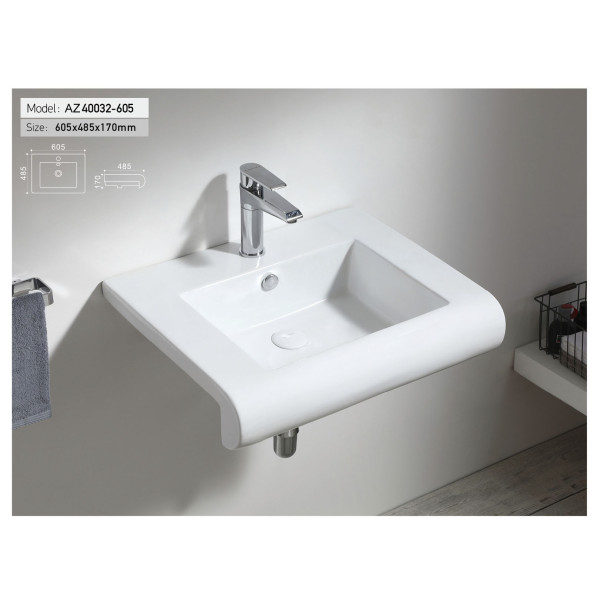 Раковина подвесная Azario Loretti 60,5x17x48,5 белая (AZ-40032-605)