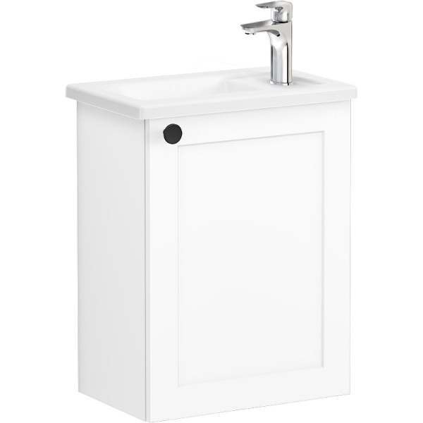 ТУмба подвесная Vitra Root Classic 45 см с квадратной раковиной, с дверцей, матовый белый, правосторонняя (68610)