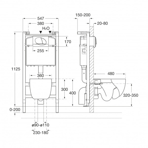 Инсталляция с унитазом Roca Meridian с сиденьем микролифт, с клавишей смыва хром глянцевый (7.8931.0.411.0)