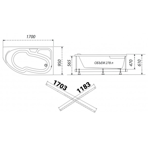 Ванна акриловая Triton София 170x95 левая, белая Ванна акриловая Triton София 170x95 левая, белая