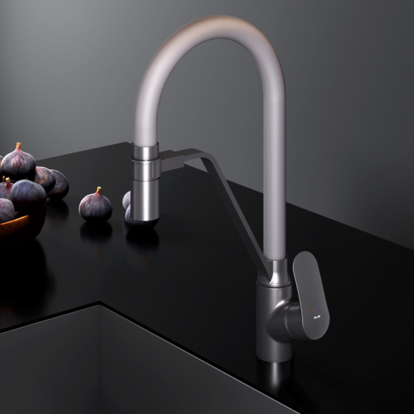 Cмеситель для кухни AM.PM Like с каналом для питьевой воды и гибким изливом, черн., серый излив (F8007825) Cмеситель для кухни AM.PM Like с каналом для питьевой воды и гибким изливом, черн., серый излив (F8007825)