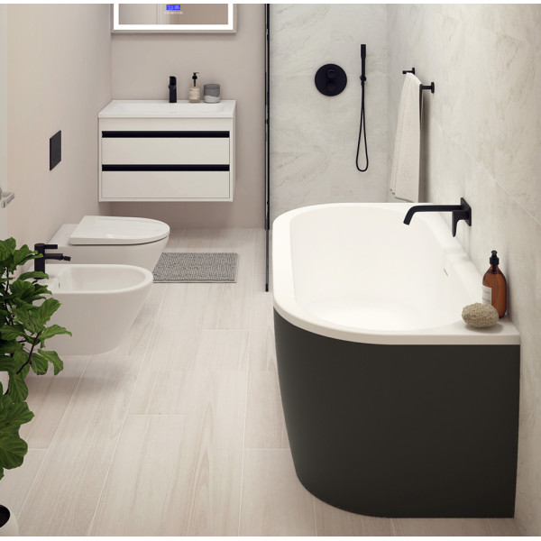 Ванна акриловая Cezares Slim 180x79x60 черный матовый (SLIM WALL-180-80-60-NERO-SET)