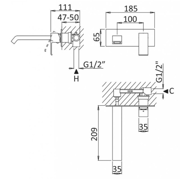 Смеситель для раковины Cezares Porta (PORTA-BLI-01-W0)