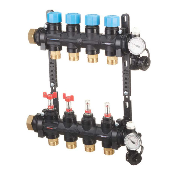 Коллекторная группа 4 отвода 1" с расходомерами и термометрами Henco (композит) (UFH-0605MDK04-03L)