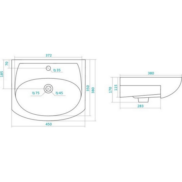 Раковина встраиваемая Santek Азов 45 (1WH112449) Раковина встраиваемая Santek Азов 45 (1WH112449)