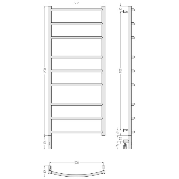 Полотенцесушитель электрический Сунержа Галант 3.0 1200x500 провод слева матовый чёрный (31-5800-1250)